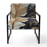 Boho Glam Exquisite Gold On Blue Feather Painting - Modern Accent Slipper Chair