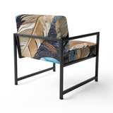 Boho Glam Exquisite Gold On Blue Feather Painting - Modern Accent Slipper Chair