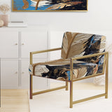 Boho Glam Exquisite Gold On Blue Feather Painting - Modern Accent Slipper Chair