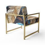 Boho Glam Exquisite Gold On Blue Feather Painting - Modern Accent Slipper Chair