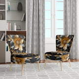Golden Lily Flower Glam On Black - Upholstered Modern Accent Chairs