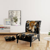 Golden Lily Flower Glam On Black - Upholstered Modern Accent Chairs