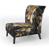Golden Lily Flower Glam On Black - Upholstered Modern Accent Chairs