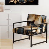 Golden Lily Flower Glam On Black - Upholstered Modern Accent Chairs