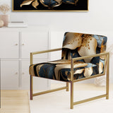 Golden Lily Flower Glam On Black - Upholstered Modern Accent Chairs