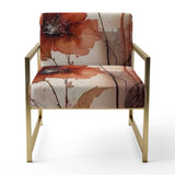 Red Poppy Flowers Delicate Retro Watercolor - Upholstered Traditional Accent Chairs
