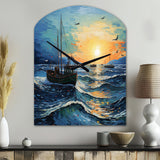 Vangogh Seascape With Fishing III - Asymmetric Metal Wall Clock
