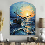 Vangogh Seascape With Fishing III - Asymmetric Metal Wall Clock