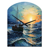 Vangogh Seascape With Fishing III - Asymmetric Metal Wall Clock