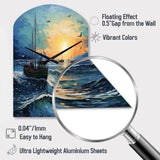 Vangogh Seascape With Fishing III - Asymmetric Metal Wall Clock