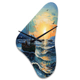 Vangogh Seascape With Fishing III - Asymmetric Metal Wall Clock