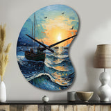 Vangogh Seascape With Fishing III - Asymmetric Metal Wall Clock
