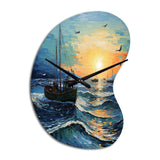 Vangogh Seascape With Fishing III - Asymmetric Metal Wall Clock