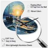 Vangogh Seascape With Fishing III - Asymmetric Metal Wall Clock