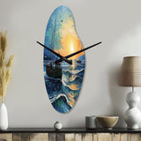 Vangogh Seascape With Fishing III - Asymmetric Metal Wall Clock