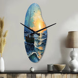 Vangogh Seascape With Fishing III - Asymmetric Metal Wall Clock