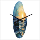 Vangogh Seascape With Fishing III - Asymmetric Metal Wall Clock