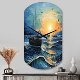 Vangogh Seascape With Fishing III - Asymmetric Metal Wall Clock