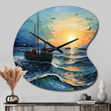 Vangogh Seascape With Fishing III - Asymmetric Metal Wall Clock