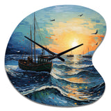 Vangogh Seascape With Fishing III - Asymmetric Metal Wall Clock