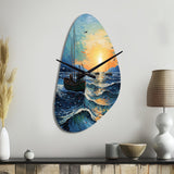 Vangogh Seascape With Fishing III - Asymmetric Metal Wall Clock