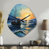 Vangogh Seascape With Fishing III - Asymmetric Metal Wall Clock