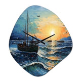 Vangogh Seascape With Fishing III - Asymmetric Metal Wall Clock