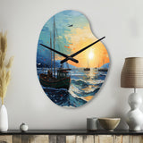 Vangogh Seascape With Fishing III - Asymmetric Metal Wall Clock