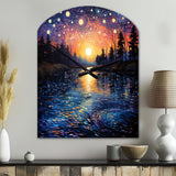 Vangogh Twilight Reflections Pointillism - Asymmetric Metal Wall Clock