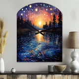Vangogh Twilight Reflections Pointillism - Asymmetric Metal Wall Clock