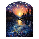 Vangogh Twilight Reflections Pointillism - Asymmetric Metal Wall Clock