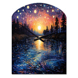 Vangogh Twilight Reflections Pointillism - Asymmetric Metal Wall Clock