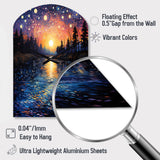 Vangogh Twilight Reflections Pointillism - Asymmetric Metal Wall Clock