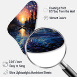 Vangogh Twilight Reflections Pointillism - Asymmetric Metal Wall Clock