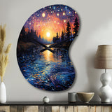 Vangogh Twilight Reflections Pointillism - Asymmetric Metal Wall Clock