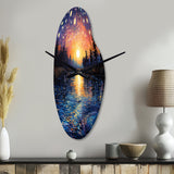 Vangogh Twilight Reflections Pointillism - Asymmetric Metal Wall Clock