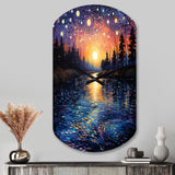Vangogh Twilight Reflections Pointillism - Asymmetric Metal Wall Clock