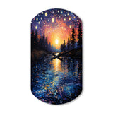 Vangogh Twilight Reflections Pointillism - Asymmetric Metal Wall Clock