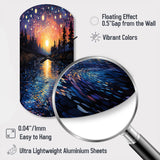 Vangogh Twilight Reflections Pointillism - Asymmetric Metal Wall Clock