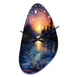 Vangogh Twilight Reflections Pointillism - Asymmetric Metal Wall Clock