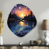 Vangogh Twilight Reflections Pointillism - Asymmetric Metal Wall Clock