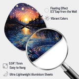 Vangogh Twilight Reflections Pointillism - Asymmetric Metal Wall Clock
