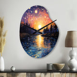 Vangogh Twilight Reflections Pointillism - Asymmetric Metal Wall Clock