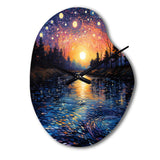 Vangogh Twilight Reflections Pointillism - Asymmetric Metal Wall Clock