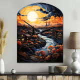Vangogh Village At Sunset I - Asymmetric Metal Wall Clock