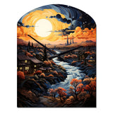 Vangogh Village At Sunset I - Asymmetric Metal Wall Clock