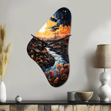 Vangogh Village At Sunset I - Asymmetric Metal Wall Clock