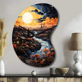 Vangogh Village At Sunset I - Asymmetric Metal Wall Clock