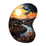 Vangogh Village At Sunset I - Asymmetric Metal Wall Clock