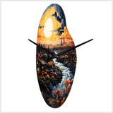Vangogh Village At Sunset I - Asymmetric Metal Wall Clock